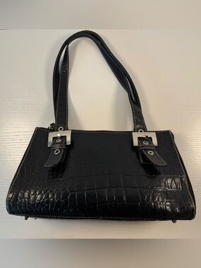 Franco Sarto Black Croc-Embossed Shoulder Tote